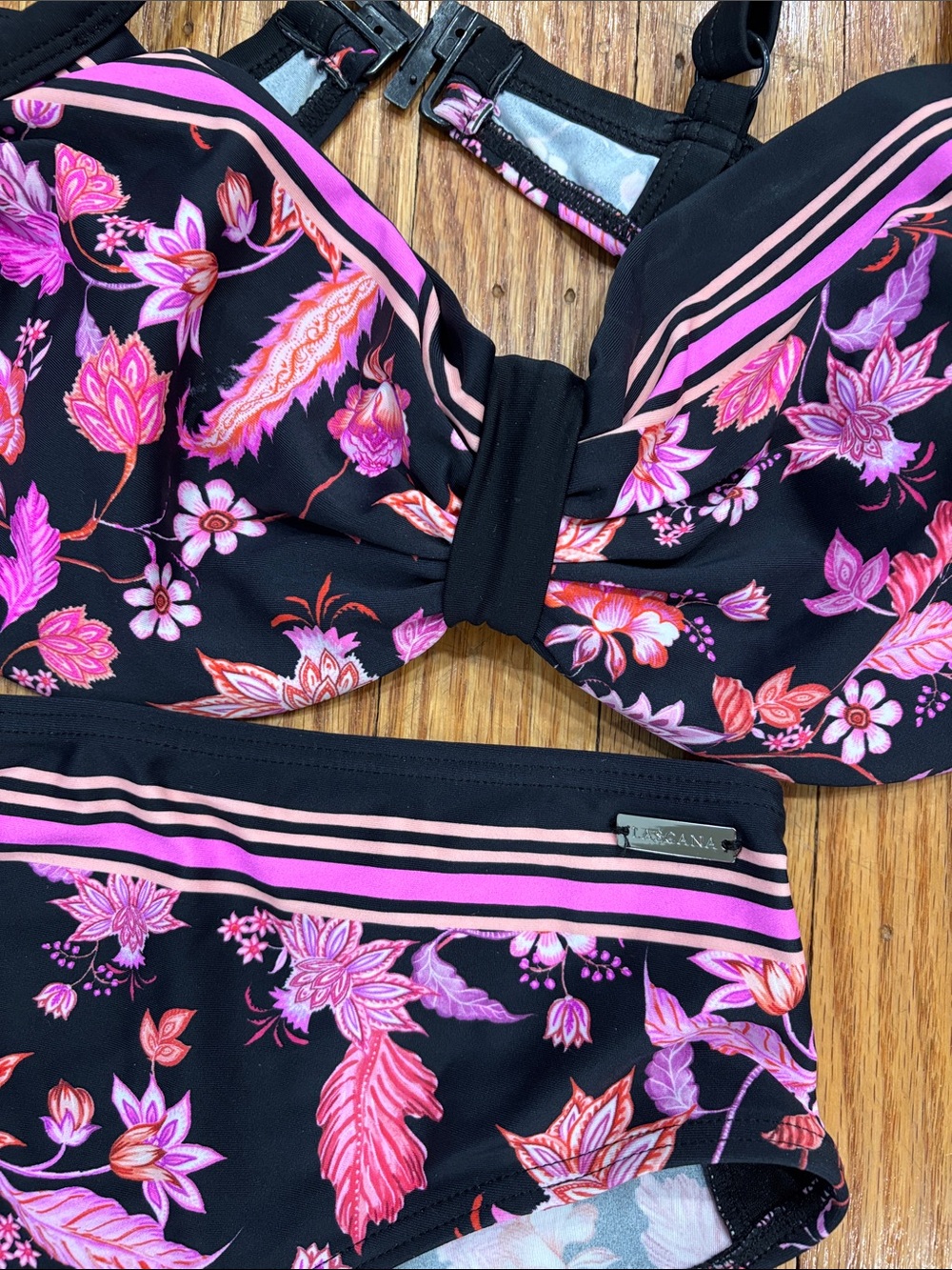 Women’s Black Floral Pink Bikini Set - Picture 2 of 5